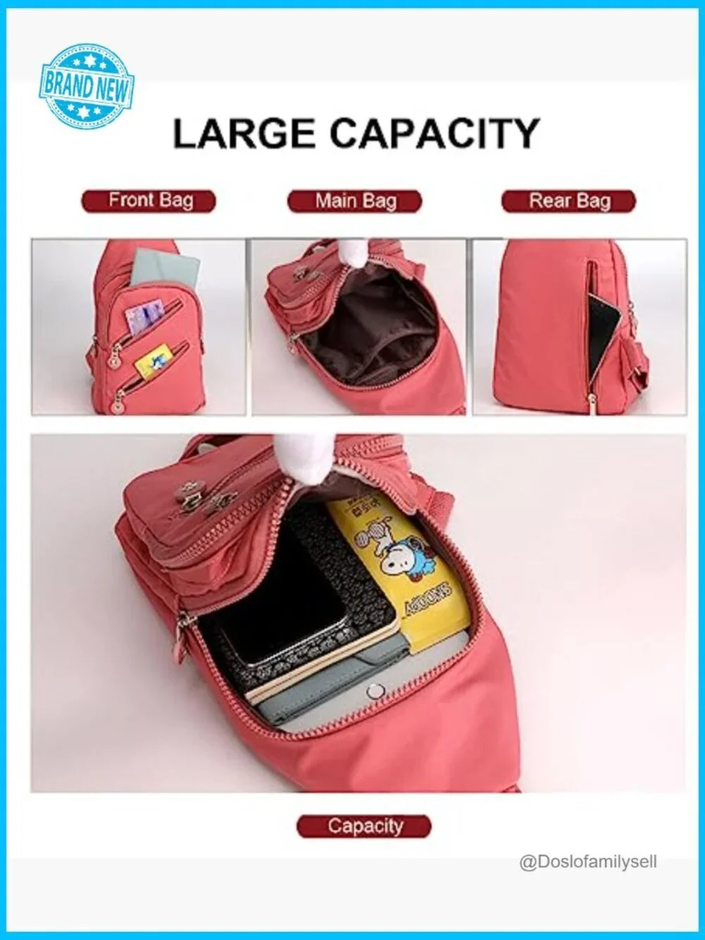 Trendy Crossbody Sling Bag Water Resistant Nylon Travel Purse Adjustable Strap